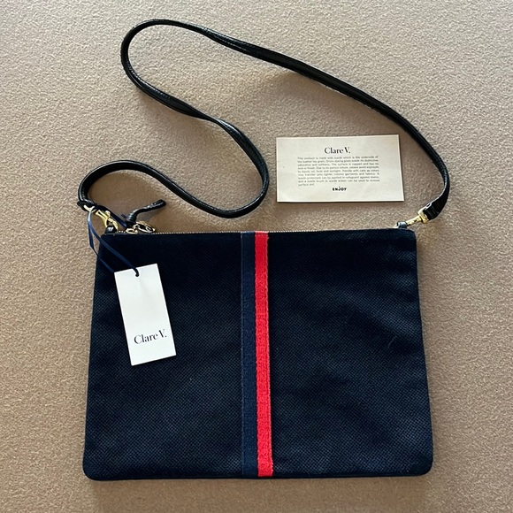 Clare V Handbags - Clare V. Sac Bretelle Navy Perforated
Suede w Stripes Crossbody Bag